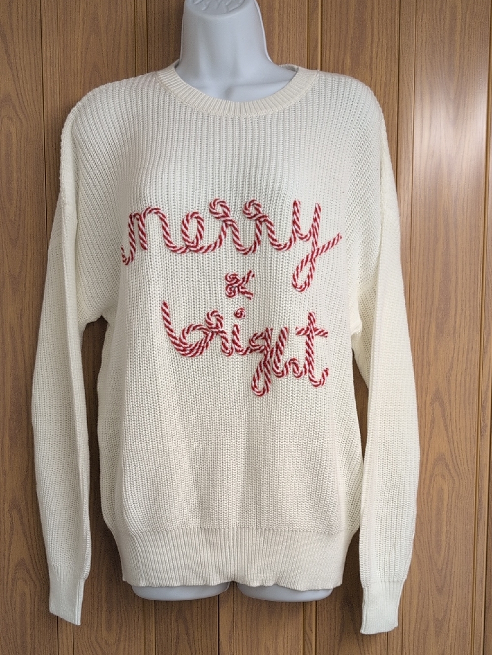 Unbranded merry & bright White Crew Neck Sweater Women's LG BRAND NEW NEVER WORN